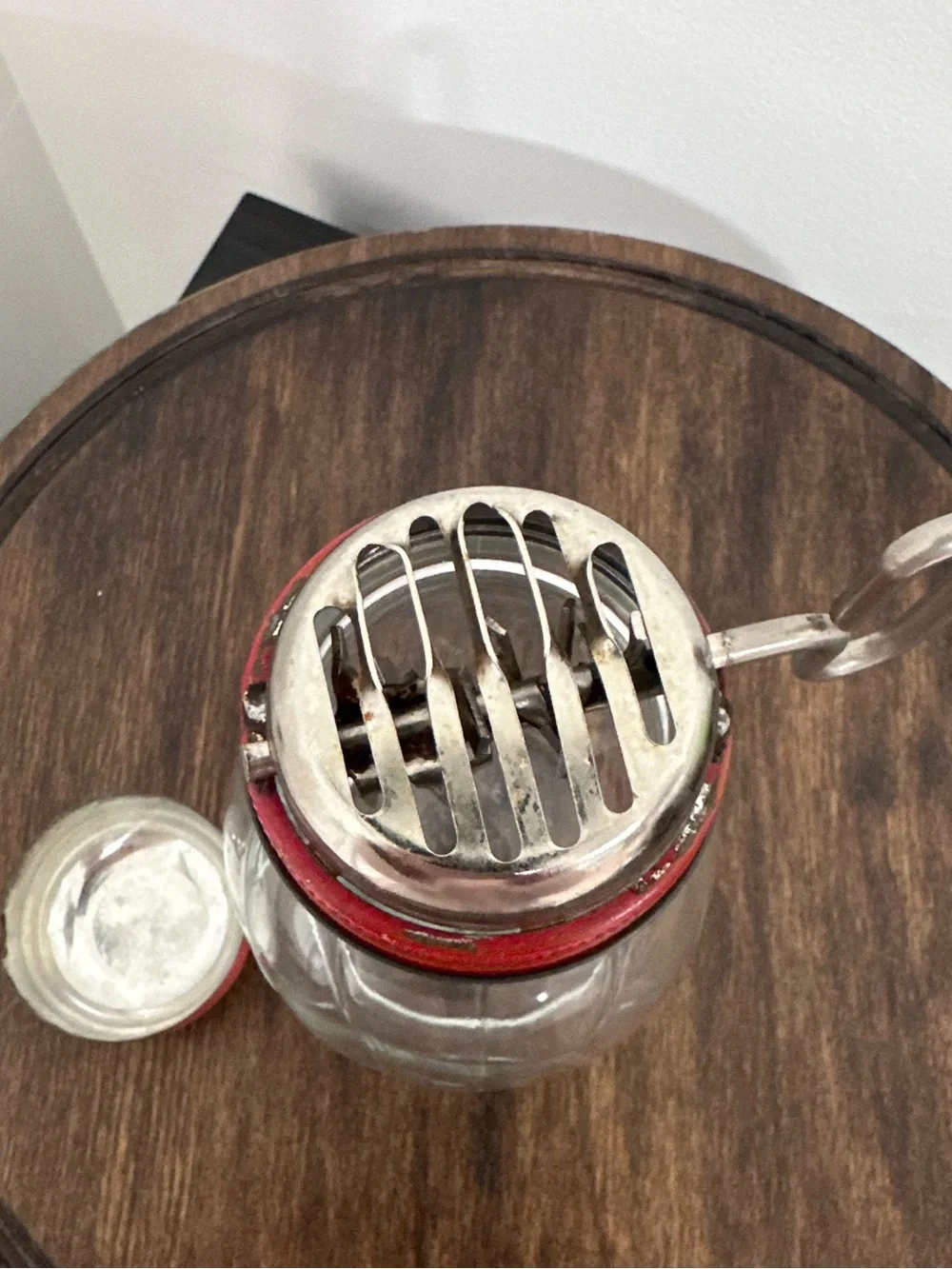 Vintage Federal Tool Corp Nut Chopper Red Metal Lid Grinder Glass Jar 1940s